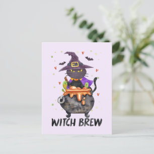 Carte Postale Sorcière - Chat à sorcière d'Halloween dans un Cau