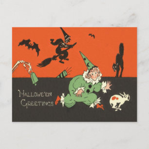 Carte Postale Sorcière Chien Clown Chauve-Souris Chat Noir Squel