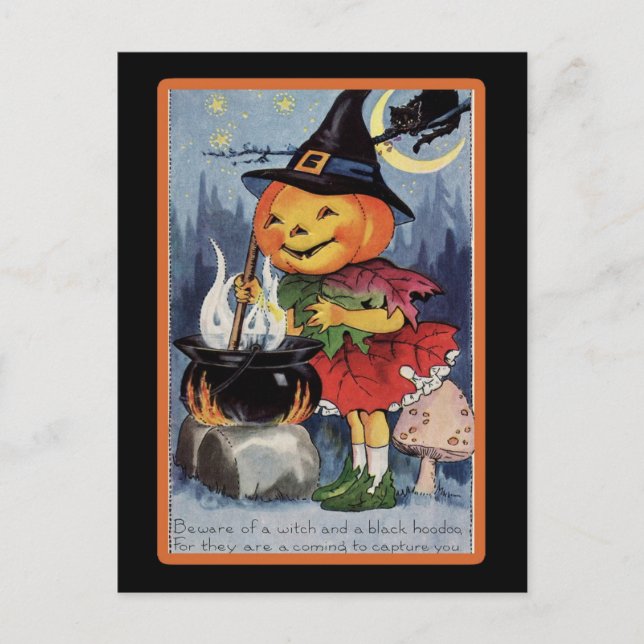 Carte Postale Sorcière Citrouille Éffrayante Halloween vintage (Devant)