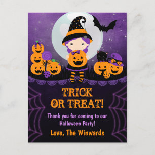 Carte Postale Sorcière Citrouille fête d'Halloween Merci