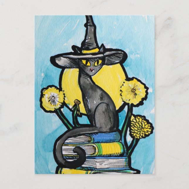 Carte Postale Sorcière de chat livresque (Devant)
