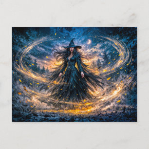 Carte Postale Sorcière de fantasy dynamique avec énergie atmosph