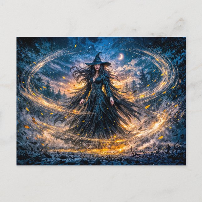 Carte Postale Sorcière de fantasy dynamique avec énergie atmosph (Devant)