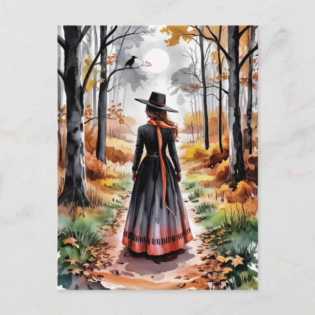 Carte Postale Sorcière de forêt d'Halloween tendance et effrayan (Devant)
