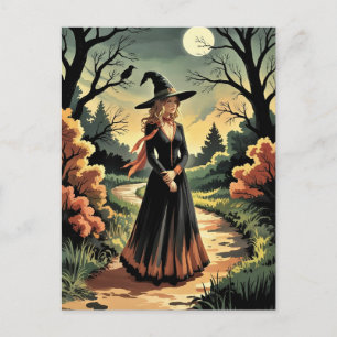 Carte Postale Sorcière de forêt d'Halloween tendance et effrayan