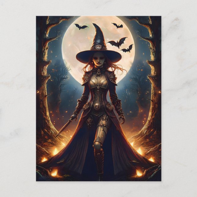 Carte Postale Sorcière de la forêt Steampunk Halloween (Devant)