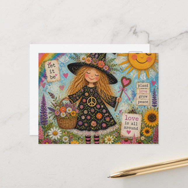 Carte Postale Sorcière de Paix Adorable (Devant/Arrière en situation)