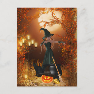 Carte Postale Sorcière d'Halloween d'automne