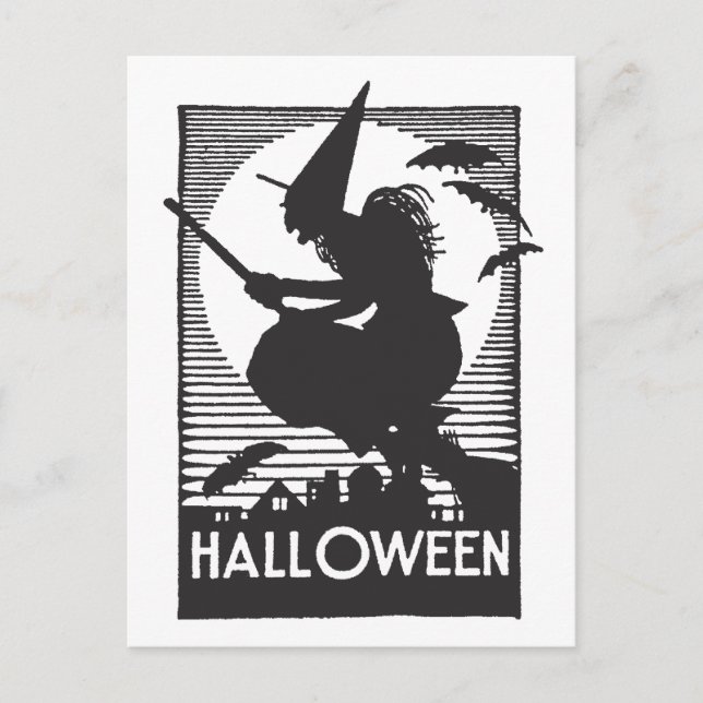 Carte Postale Sorcière d'Halloween de Woodcut (Devant)