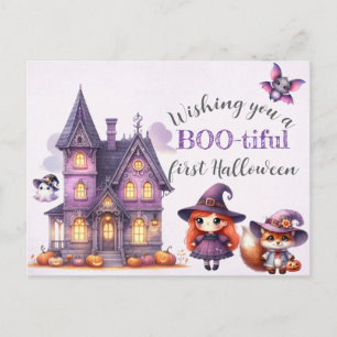Carte Postale Sorcière d'Halloween Sorcellerie Magiciens Château