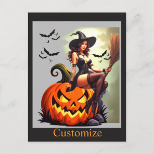 Carte Postale Sorcière d'Halloween sur Citrouille Thunder_Cove