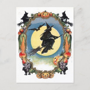 Carte Postale Sorcière d'Halloween sur la Lune