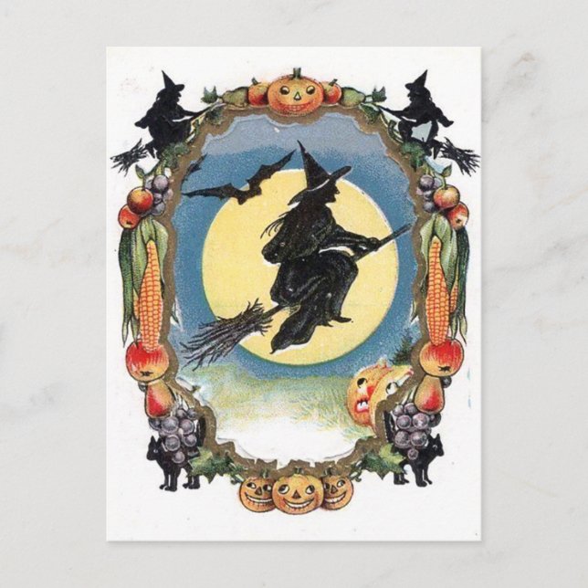 Carte Postale Sorcière d'Halloween sur la Lune (Devant)