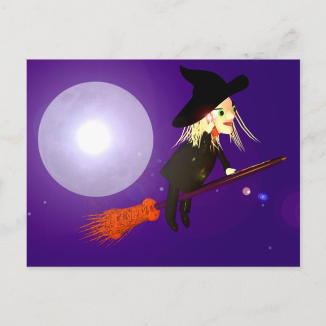 Carte Postale Sorcière d'Halloween sur téléphone portable (Devant)