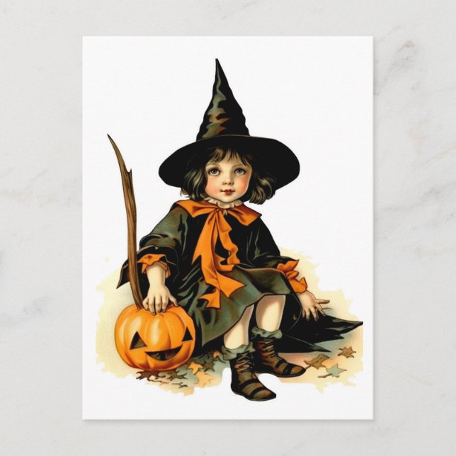 Carte Postale Sorcière d'Halloween vintage (Devant)