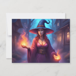 Carte Postale Sorcière d'Halloween vintage exécutant un sort