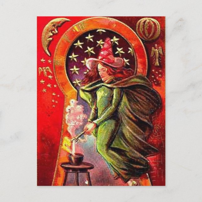 Carte Postale Sorcière d'Halloween Vintage KRW (Devant)