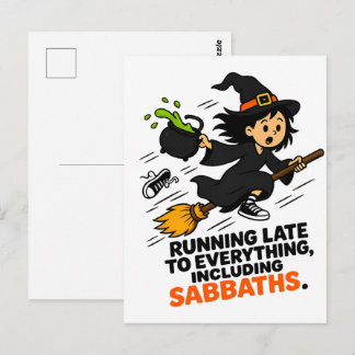 Carte Postale Sorcière drôle avec TDAH en retard pour Halloween