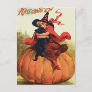 Carte Postale Sorcière et chat noir