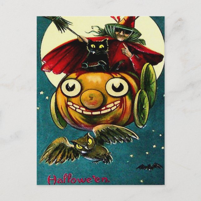 Carte Postale Sorcière et chat noir (Devant)
