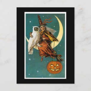 Carte Postale Sorcière et son hibou