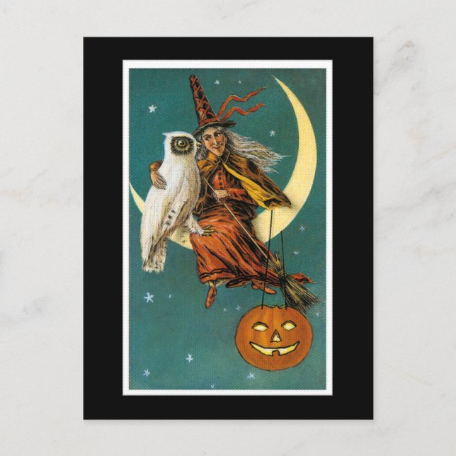 Carte Postale Sorcière et son hibou (Devant)