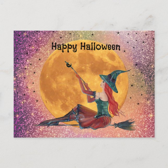 Carte postale sorcière Ginger Halloween par Renee (Devant)