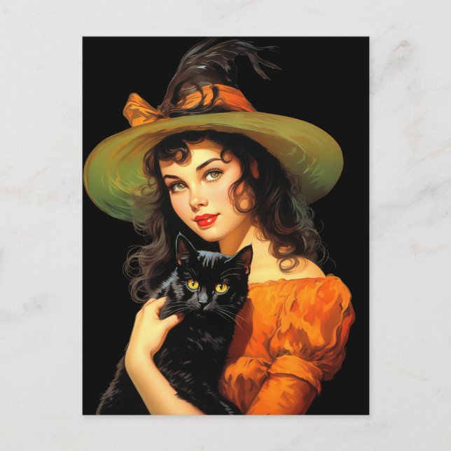 Carte Postale Sorcière glamour | Art vintage Halloween (Devant)