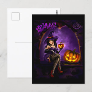 Carte postale sorcière Halloween