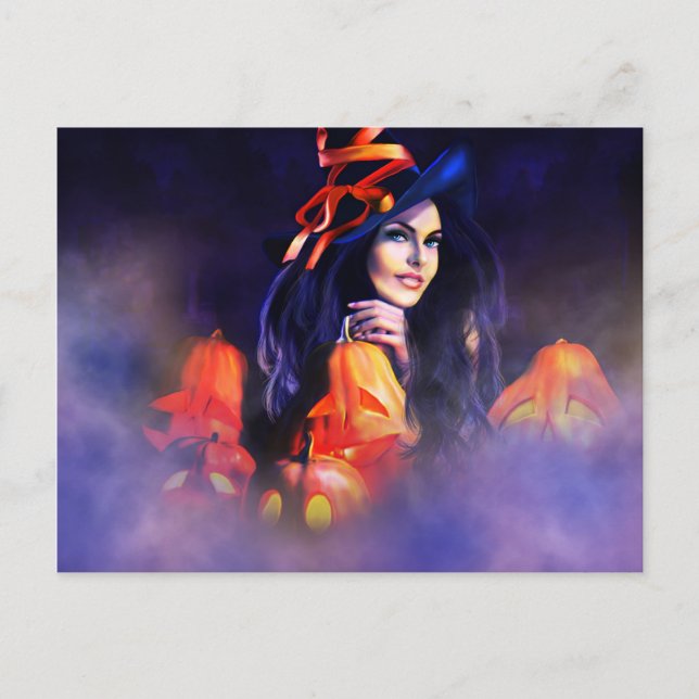 Carte Postale Sorcière Jack-O-Lantern (Devant)