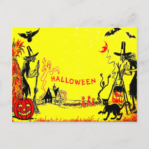 Carte Postale Sorcière Jack O' Lantern Owl Ghost Haunted House