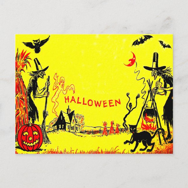 Carte Postale Sorcière Jack O' Lantern Owl Ghost Haunted House (Devant)