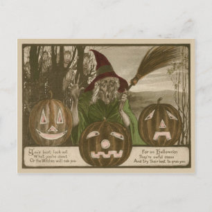 Carte Postale Sorcière Jack O'Lantern Citrouille Goblin