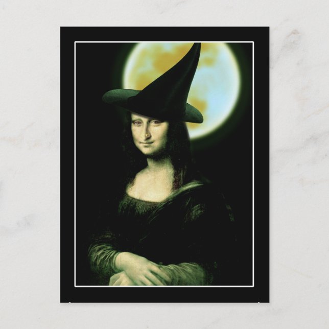 Carte Postale Sorcière Mona Lisa Halloween pleine lune (Devant)