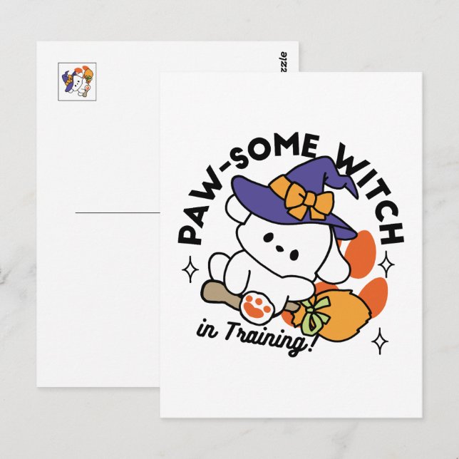 Carte Postale Sorcière Paw-some en formation – Chien mignon d'Ha (Devant / Derrière)