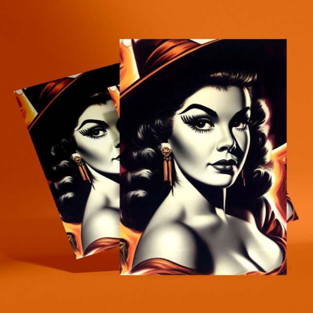 Carte Postale Sorcière Rétro Pin-up (Créateur téléchargé)
