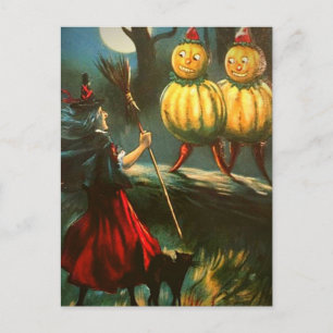 Carte Postale Sorcière rouge et personnes Citrouilles - Hallowee