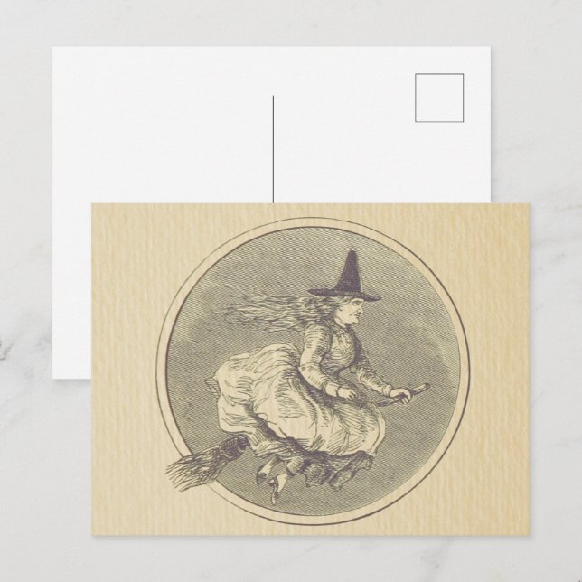 Carte Postale Sorcière sur une chambre Vintage (Devant / Derrière)