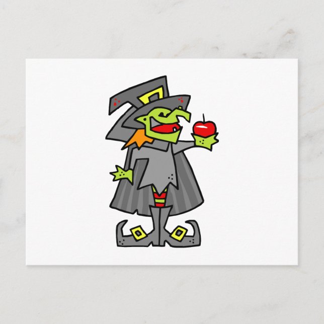 Carte Postale Sorcière tenant une pomme rouge (Devant)