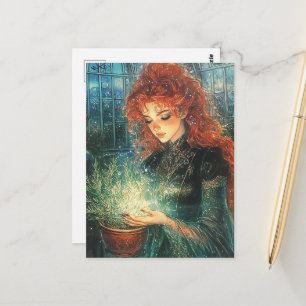 Carte Postale Sorcière Verte Guérisseuse Avec Des Herbes