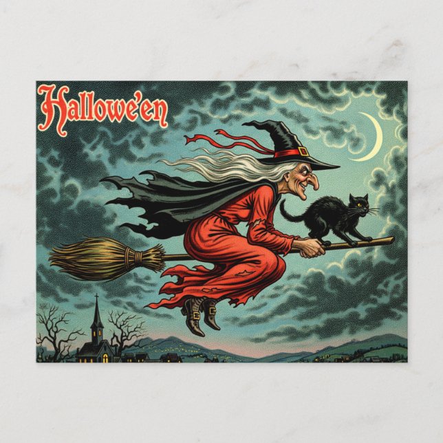 Carte Postale Sorcière vintage d'Halloween (Devant)