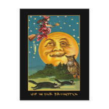 Sorcière vintage sur la lune avec Invitation de te