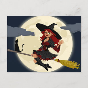 Carte Postale Sorcière volante d'Halloween