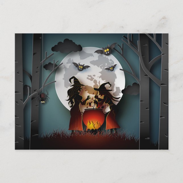 Carte Postale Sorcières de papercut dans les bois (Devant)