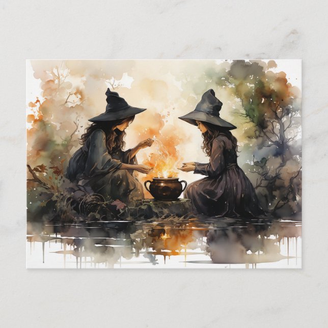 Carte Postale Sorcières et Cauldron Automne Halloween Découpage (Devant)