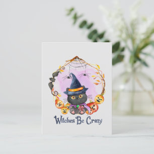 Carte Postale Sorcières être fou - sorcière chat noir