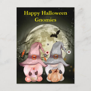 Carte Postale Sorcières Gnome Pleine Lune Joyeux Halloween