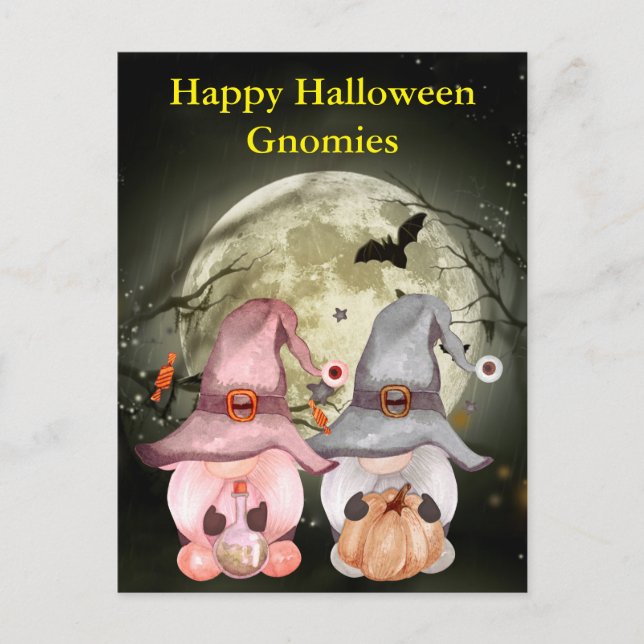 Carte Postale Sorcières Gnome Pleine Lune Joyeux Halloween (Devant)