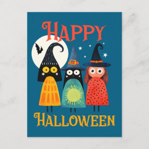 Carte Postale Sorcières Whimsical Colorful Halloween heureux