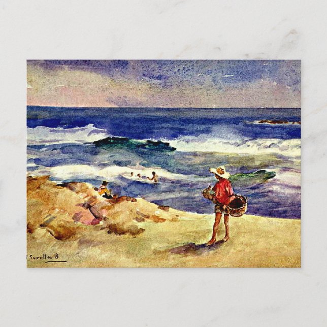 Carte Postale Sorolla - Garçon sur le sable, beaux-arts (Devant)